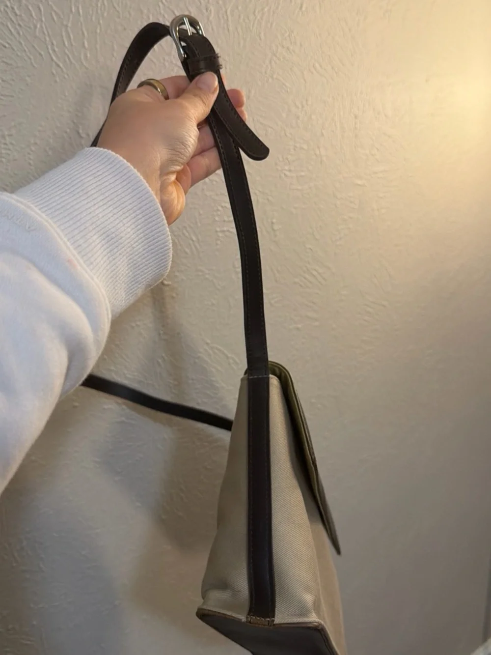 Leather Contrast Flap Crossbody Bag - Brown & Tan